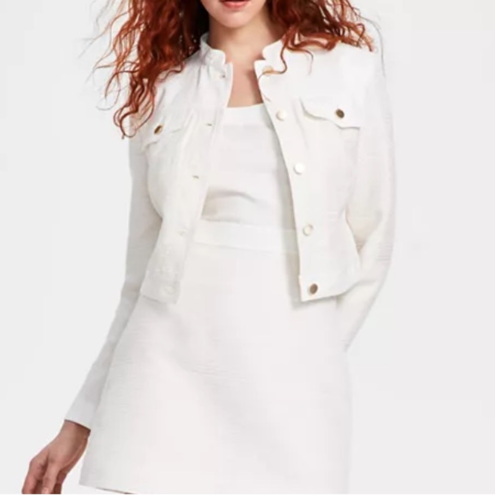 GUESS Women's Elise Tweed-Denim Mixed Media Jacket white size S